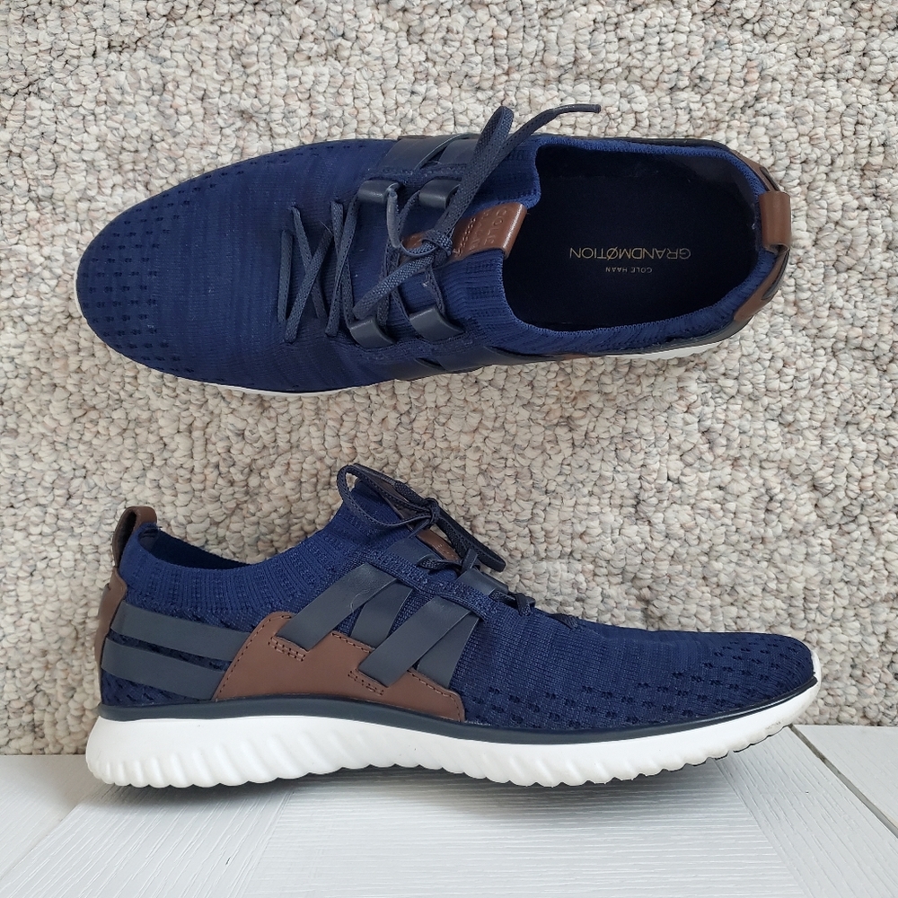 Cole Haan Grand Motion Woven Sneaker Navy Blue and Brown